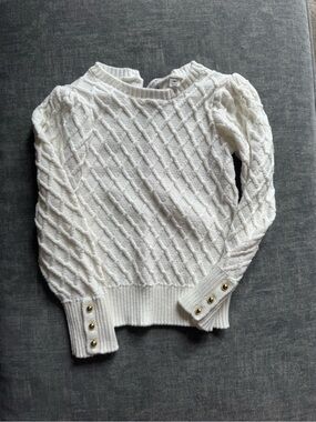 Janie and Jack Cream Cable-Pattern Crewneck Sweater with Gold Buttons